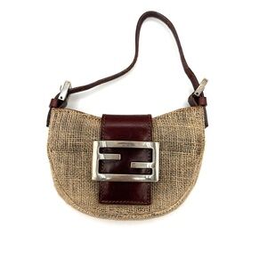 Fendi Woven Jute Straw Croissant Bag